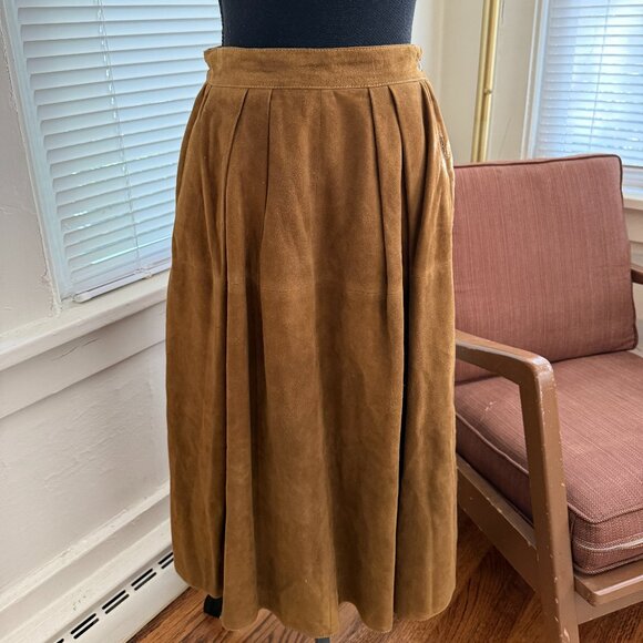 Vintage Dresses & Skirts - vintage suede dirndl aline snap cottagecore girlhoodcore brown skirt